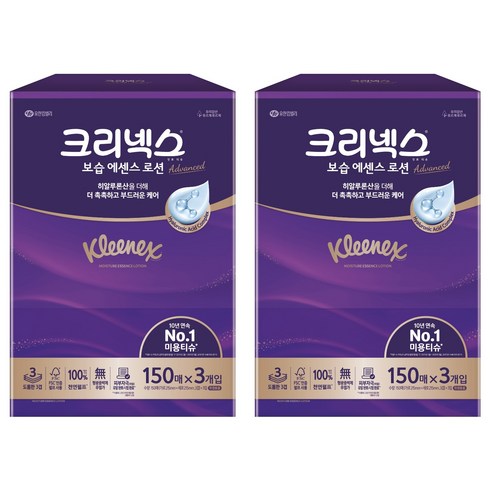 크리넥스 보습 에센스 로션 천연펄프 미용티슈 3겹, 150매, 6개