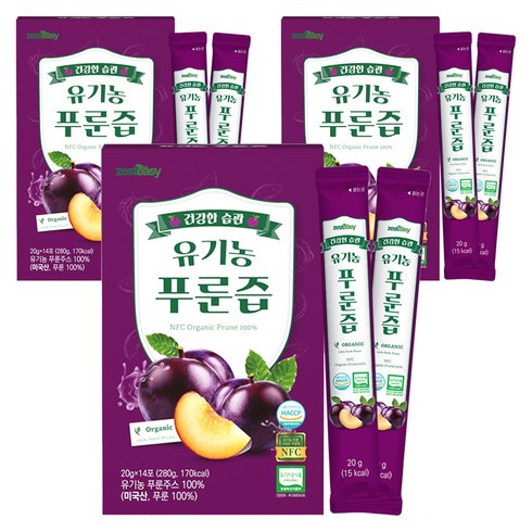 제스티지 유기농 NFC 푸룬즙, 280g, 3개