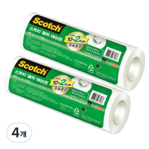쓰리엠 스카치 매직테이프 리필 18mm x 20m 12p, 반투명, 4개