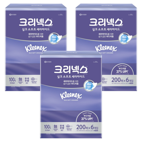 크리넥스 실크소프트 세라마이드 미용티슈 2겹, 200매입, 18개