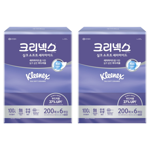 크리넥스 실크소프트 세라마이드 미용티슈 2겹, 200매입, 12개