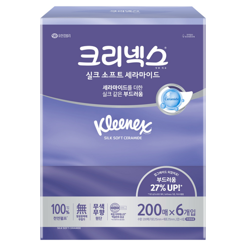 크리넥스 실크소프트 세라마이드 미용티슈 2겹 천연펄프, 200매입, 6개