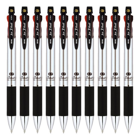 자바펜 제트 3볼 M 다색펜 0.7mm, 메탈릭 실버, 10개