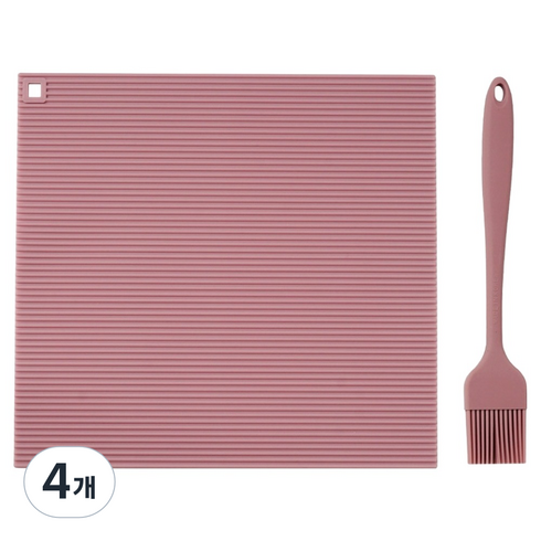 실리가든 국산 실리콘 김발 김밥말이+오일브러쉬 세트, 다크핑크, 4개