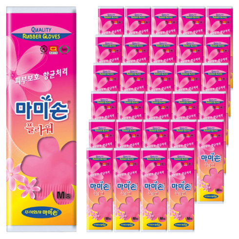 마미손 플라워 고무장갑, 벤더없음, 중(M), 30개
