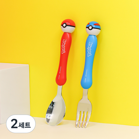 릴팡 유아용 포켓몬스터 입체 몬스터볼 스푼 포크 세트, 혼합색상, 스푼 + 포크, 2세트