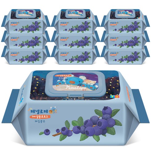 페넬로페 100셀룰로오즈 페일블루 아기물티슈 캡형, 75g, 70개입, 10개