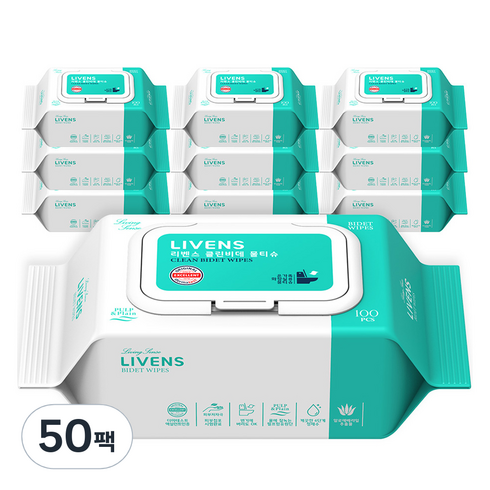 리벤스 소프트 클린 화장실 비데티슈 캡형, 55g, 100매, 50개