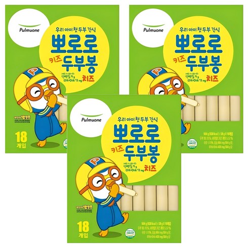 풀무원 뽀로로 키즈 두부봉 치즈, 504g, 3개
