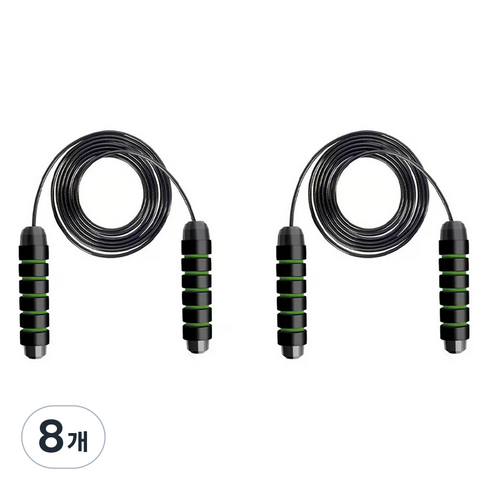 헬씨닷 논슬립 손잡이 와이어 줄넘기, 그린, 8개