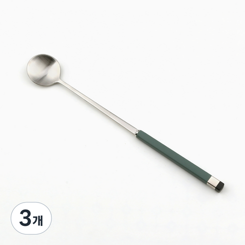 보겐 스퀘어 투톤 실버 커트러리 롱스푼, 올리브, 3개