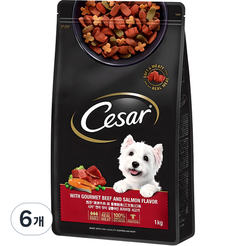 시저 어덜트 강아지 건식사료, 소, 1kg, 6개