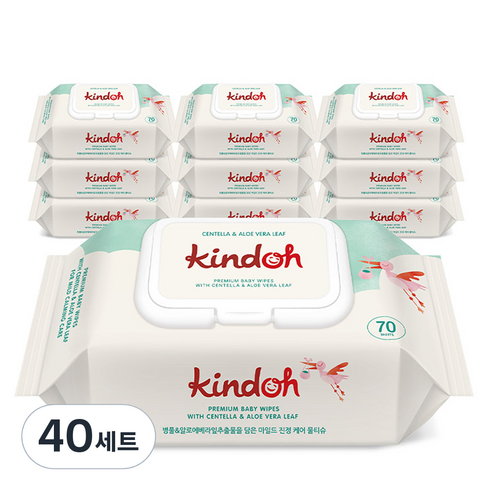 킨도 프리미엄 엠보 아기물티슈 캡형 70평량 그린, 70g, 70매, 40개