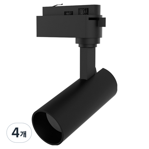 나스필 일체형 COB 원통트랙 LED 레일조명 20W, 블랙 + 주백색, 4개
