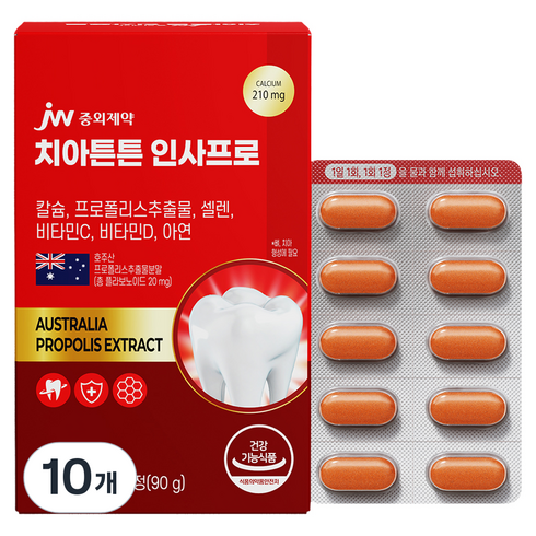 JW중외제약 치아튼튼 인사프로 프로폴리스 90g, 10개, 60정