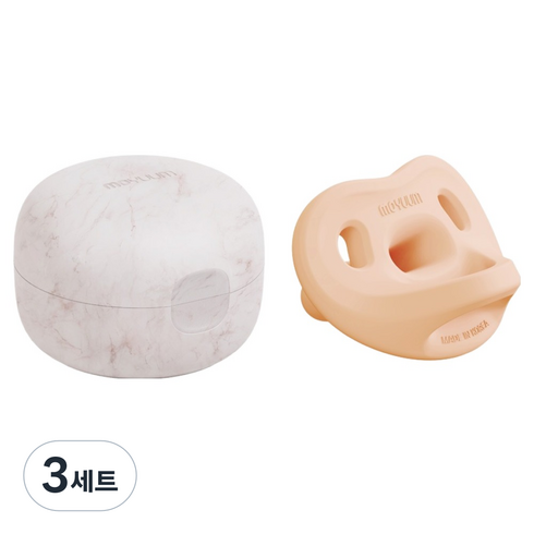 모윰 유아용 올 실리콘 마카롱 쪽쪽이 + 전용케이스 세트, 1단계(1~3개월), 아프리콧, 3세트