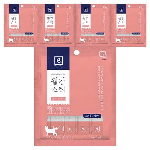 브리더랩 고양이 월간스틱 짜먹는 간식 30개입, 혼합맛(닭가슴살/연어), 330g, 5개