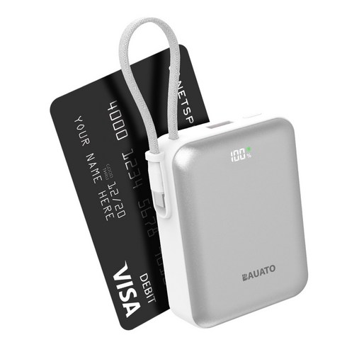 바우아토 포켓쉴 케이블 일체형 미니 대용량 보조배터리 10000mAh C타입, D-B-0258, 화이트