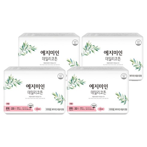 예지미인 데일리 코튼 생리대 날개형, 22개입, 중형, 4개