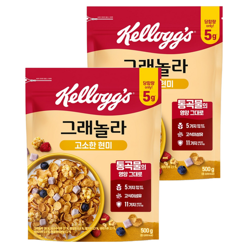 켈로그 고소한 현미 그래놀라 시리얼, 500g, 2개