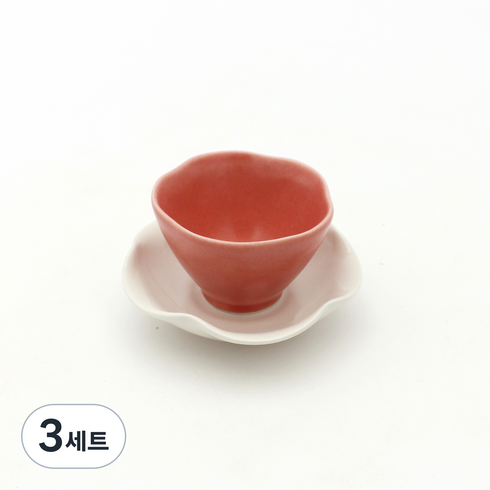 달소금 국산 도자기 꽃잎찻잔, 코랄 + 아이보리, 3세트