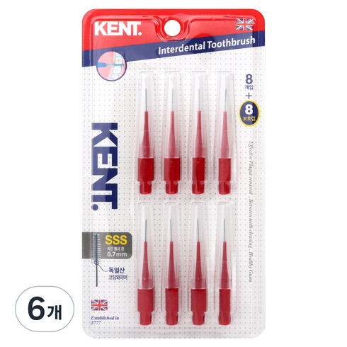 켄트 치간칫솔 레드 SSS, 0.7mm, 8개입, 6개