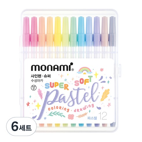 모나미 슈퍼사인펜 파스텔 12색 세트, 혼합색상, 6세트