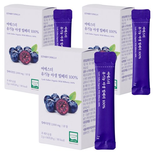 에스더포뮬러 여에스더 유기농 야생 빌베리 100% 14p, 3개, 14회분