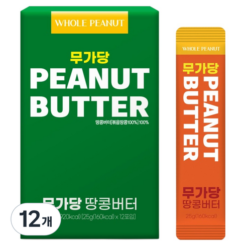 총각네 홀피넛 무가당 땅콩버터, 12개, 300g