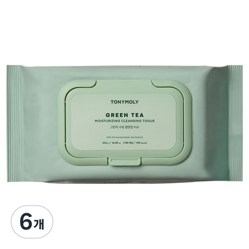 토니모리 그린티 수분 클렌징 티슈, 100매입, 456g, 6개