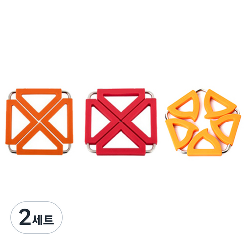 듀얼 냄비 받침대 사각 오렌지 + 레드 + 오각 오렌지, 혼합 색상, 2세트