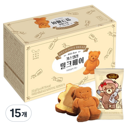 화과방 카스텔라 밀크베어 6개입, 222g, 15개