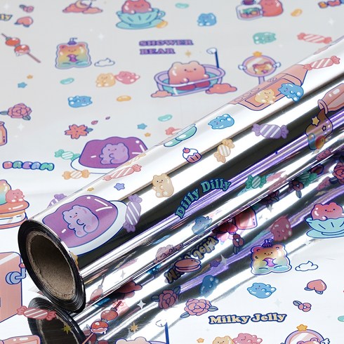 포포팬시 곰 젤리 비닐 증착 롤 포장지 53cm x 17m, 실버, 1개