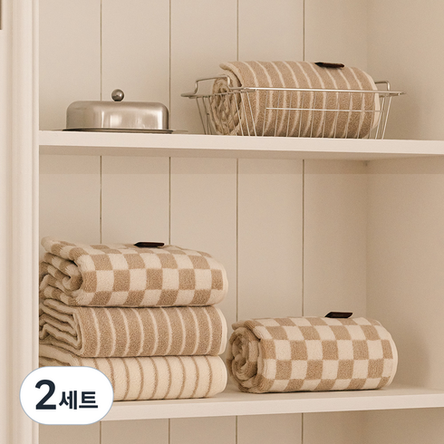 디어리얼 밀크티 수건 200g 체크 2p + 딥라인 2p + 라인 세트, Check, Line, Depp Line, 2세트
