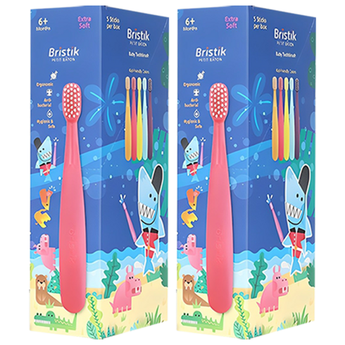 브리스틱 에르고 유아칫솔 세트, 민트,라임,그레이프,망고,라즈베리, 5개입, 2개
