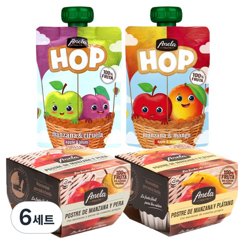 아넬라 처음먹는 생과일퓨레 떠짜 4종 세트 600g, 6세트, 혼합맛(사과배/바나나/생푸룬/애플망고)