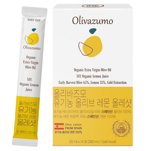 서울랩스 올리바즈모 유기농 엑스트라버진 올리브 레몬 올레샷 스틱 14p, 280ml, 1개