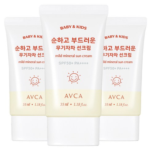 아브카 베이비 앤 키즈 저자극 무기자차 선크림 SPF50+ PA++++, 35ml, 3개
