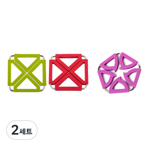 듀얼 냄비 받침대 사각 그린 + 레드 + 오각 퍼플, 혼합 색상, 2세트
