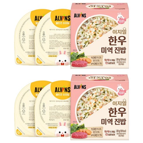 엘빈즈 이지밀 실온 이유식 진밥, 한우 미역 진밥, 110g, 4개