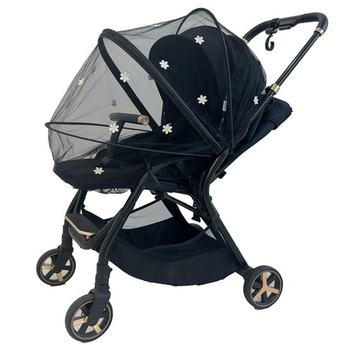 어프리비 유모차 모기장 커버 방충망 햇빛가리개, 데이지블랙, 1개