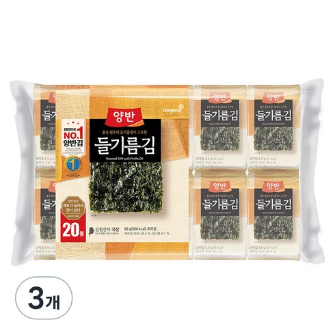 양반 들기름김, 90g, 3개