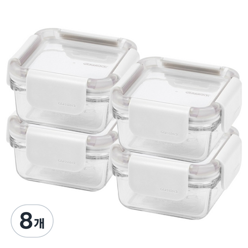 글라스락 리프젠 정사각 화이트, 8개, 180ml