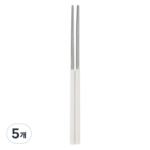 이지실리 컬러 실리콘 핸들 스텐304 진공 젓가락, 화이트, 단품, 5개
