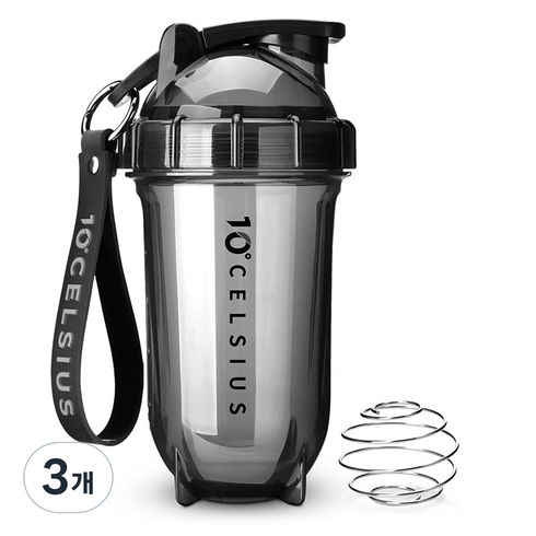 10도씨 불릿 트라이탄 쉐이커 보틀 + 스트랩 + 블렌더 볼, 3개, 500ml, 오닉스 블랙