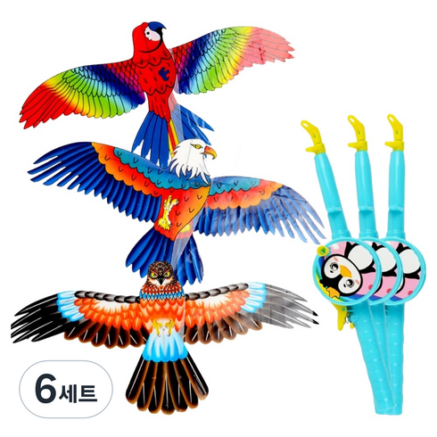 전통 낚시대얼레 3p + 새모양 전통연 3p 랜덤발송 세트, 6세트