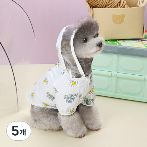 칠시 반려동물 플라워 레인코트, 화이트, 5개