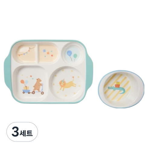 모던하우스 파티베어 멜라민 나눔식판 + 볼 세트, 3세트, 혼합색상