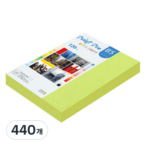 종이문화 프린트프로 칼라복사지 120g No 09 브라이트그린, 440개, B5