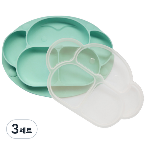 앙쥬 몽키 흡착 식판 + 뚜껑 세트, 민트, 3세트